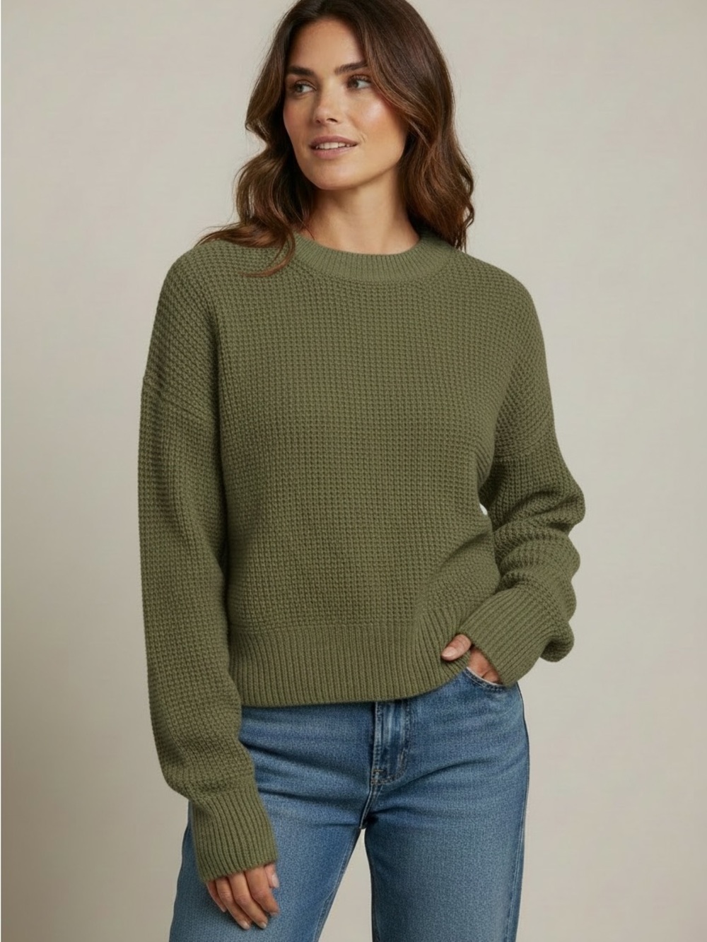 Buck Mason Olive Green Waffle-Knit Crewneck Sweater